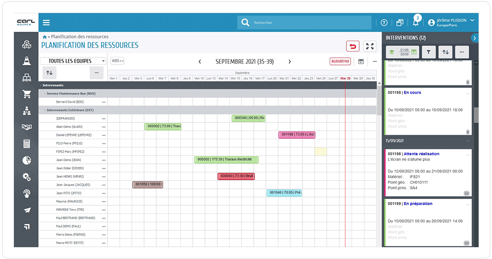 Planification des ressources avec assistants d’intervention et de maintenance.